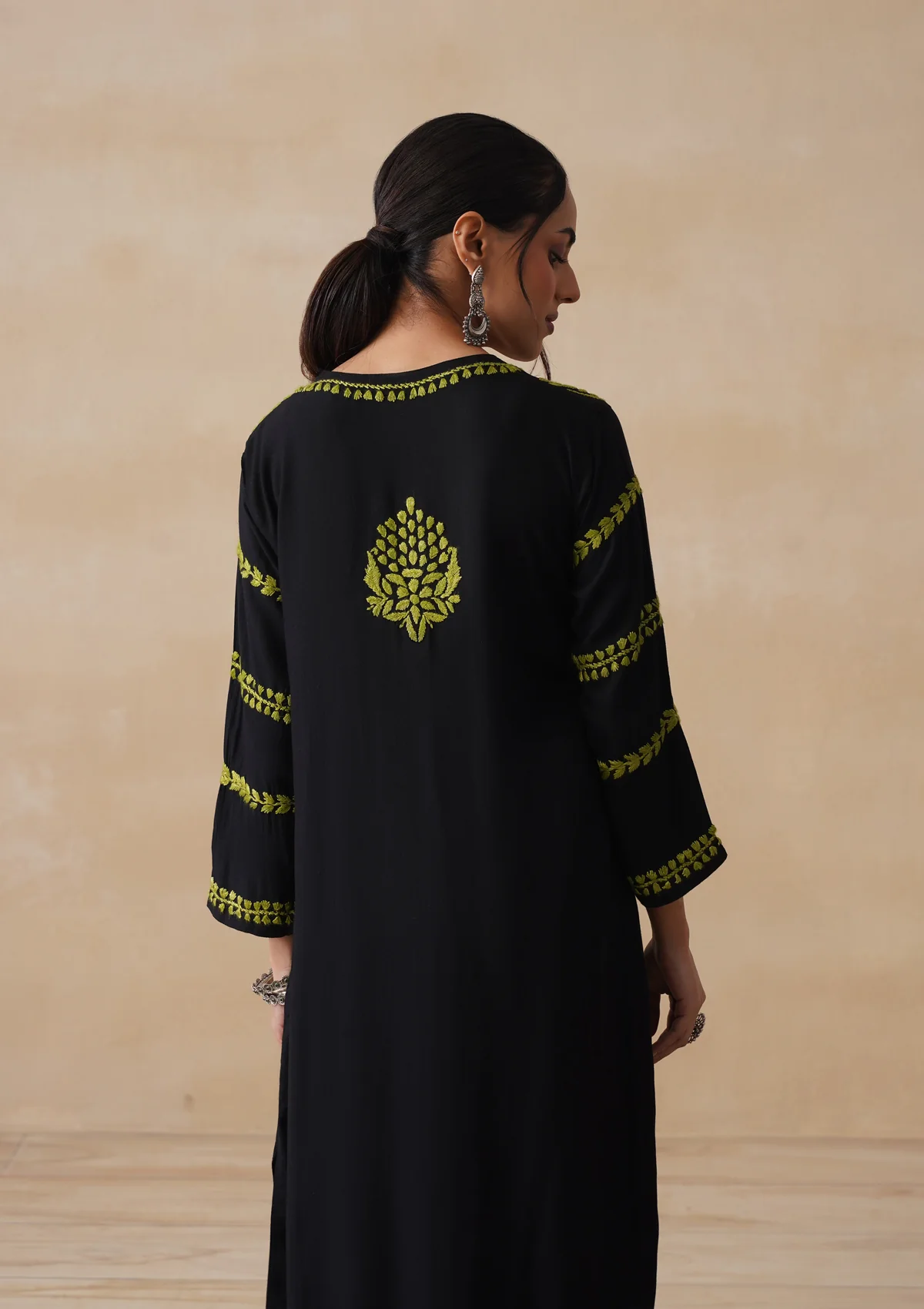 HOC Rayon Chikankari Solid Women's Long Kurta - Black - Image 8