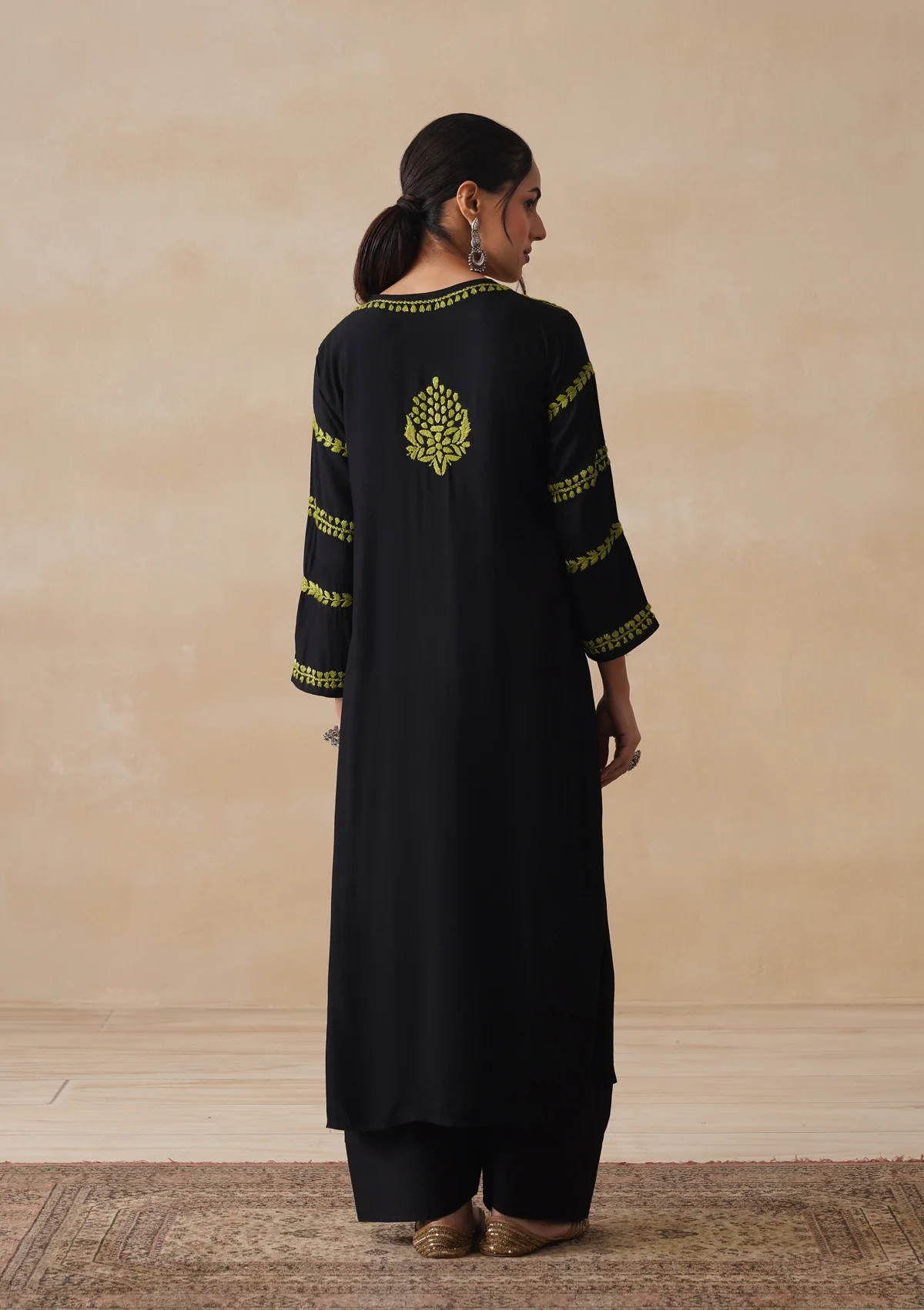 HOC Rayon Chikankari Solid Women's Long Kurta - Black - Image 9