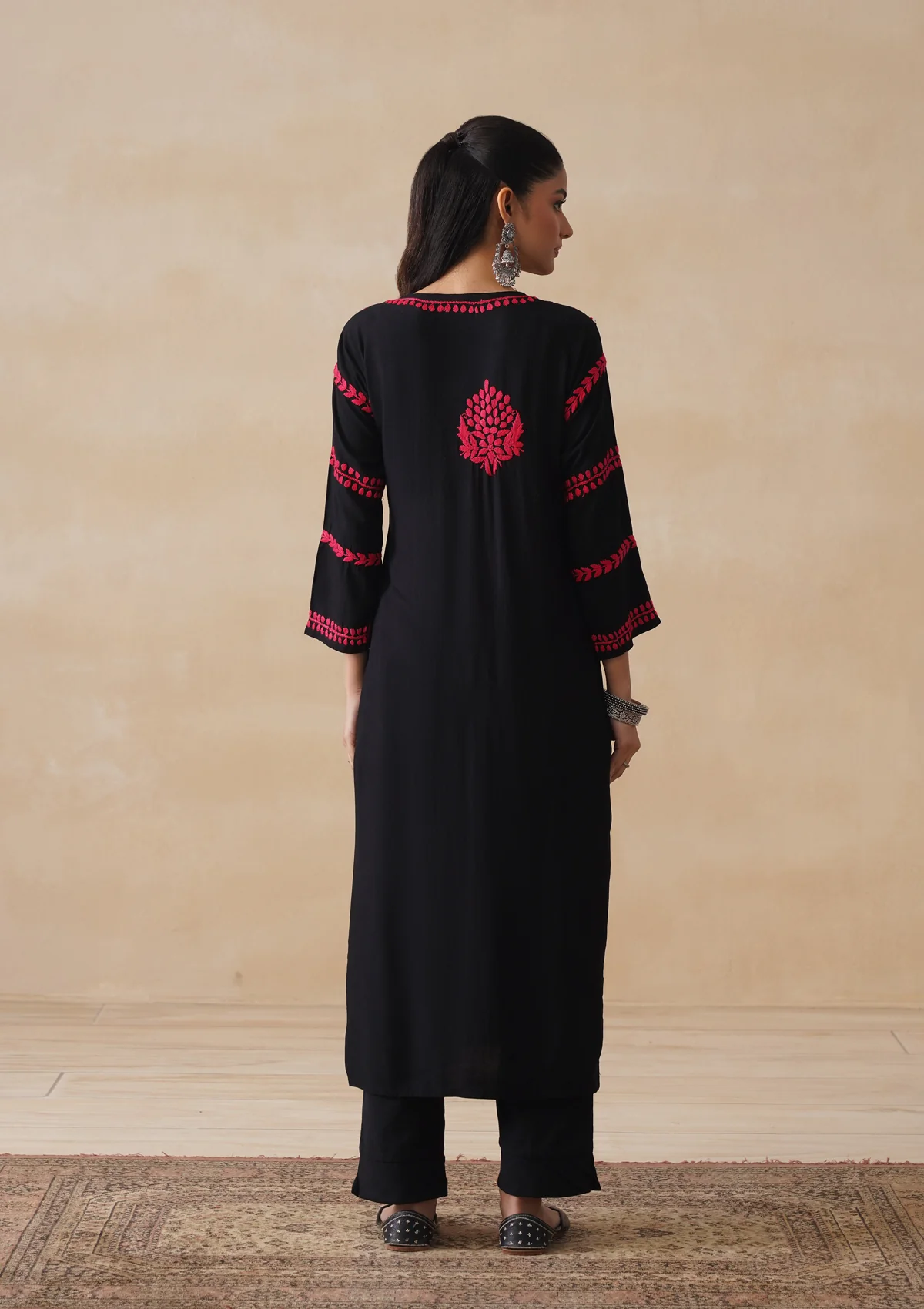 HOC Rayon Chikankari Solid Women's Long Kurta - Black - Image 8
