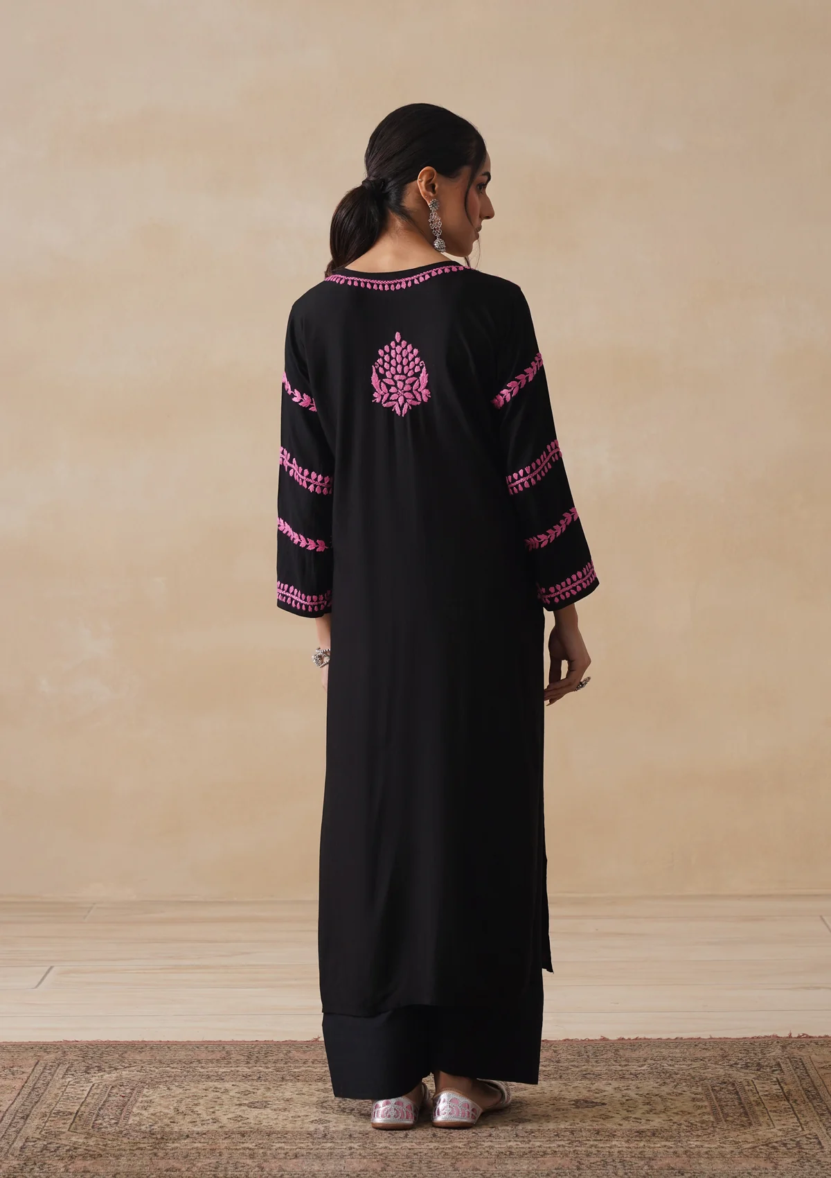 HOC Rayon Chikankari Solid Women's Long Kurta - Black - Image 10