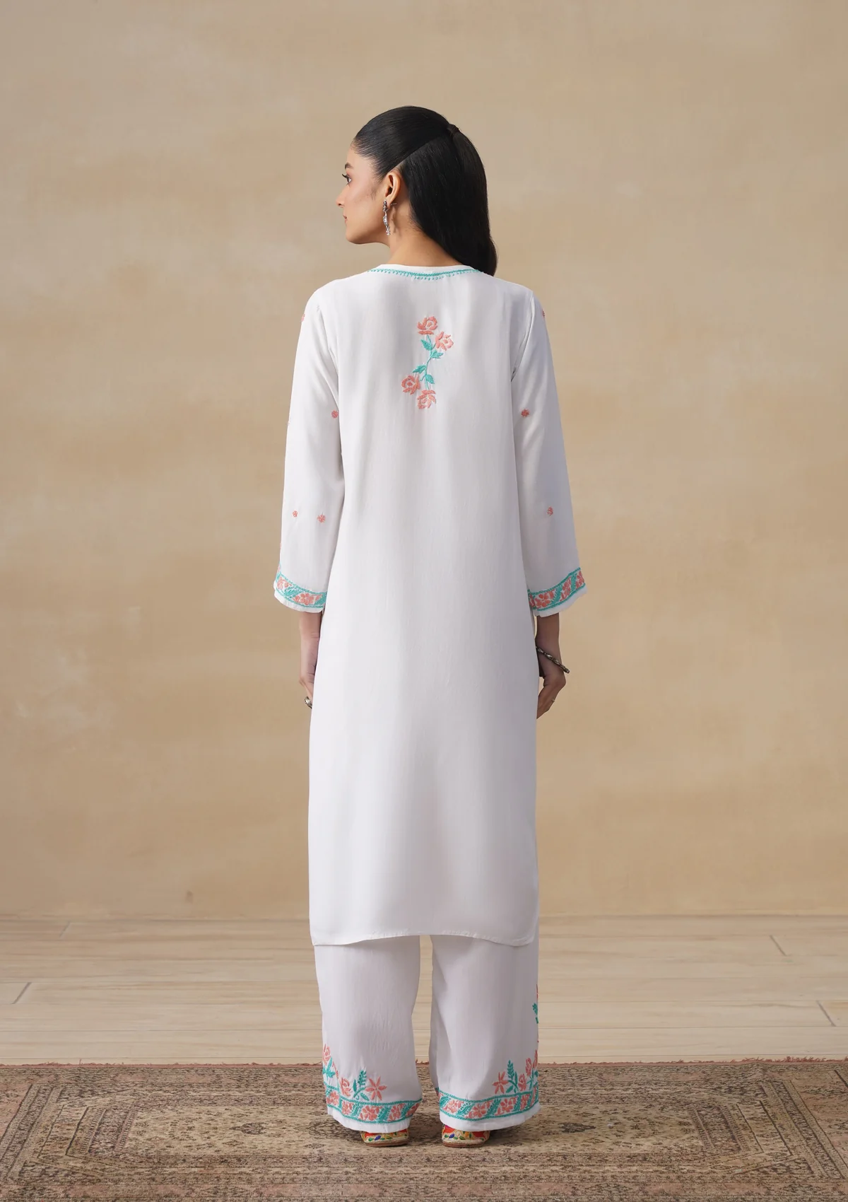 HOC Rayon Chikankari Solid Women's Long Kurta Set - White - Image 11
