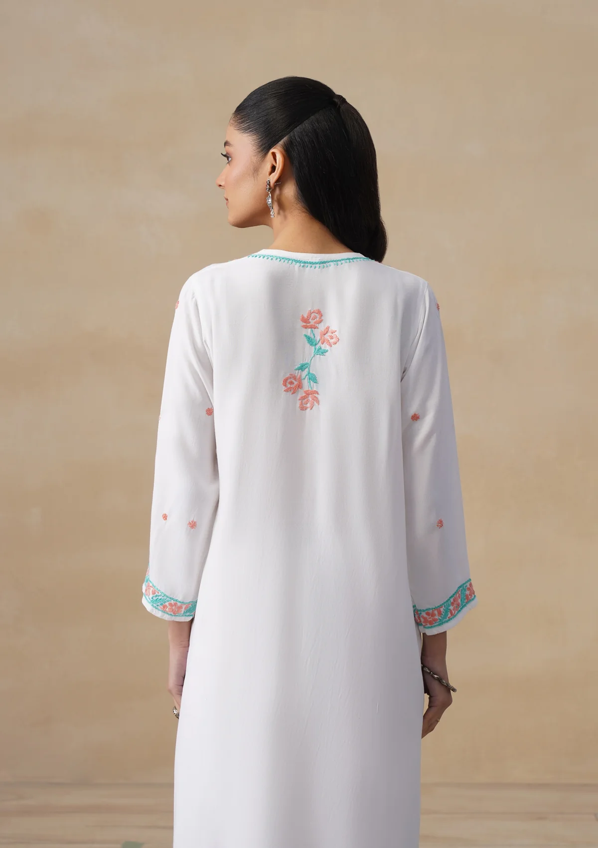 HOC Rayon Chikankari Solid Women's Long Kurta Set - White - Image 4