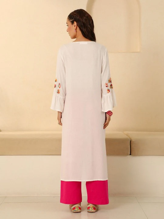 HOC Rayon Chikankari Solid Women's long kurta - White - Image 6