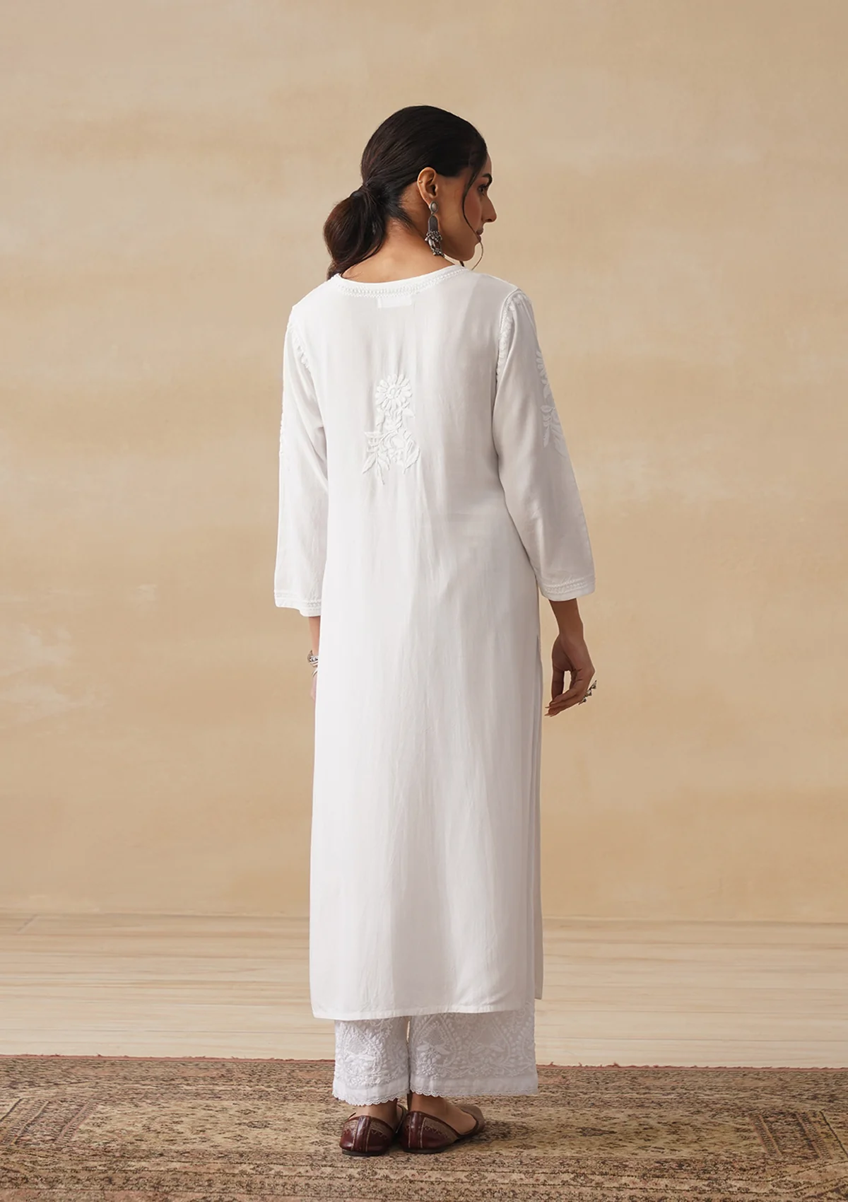 HOC Rayon Chikankari Solid Women's Long Kurta - White - Image 8