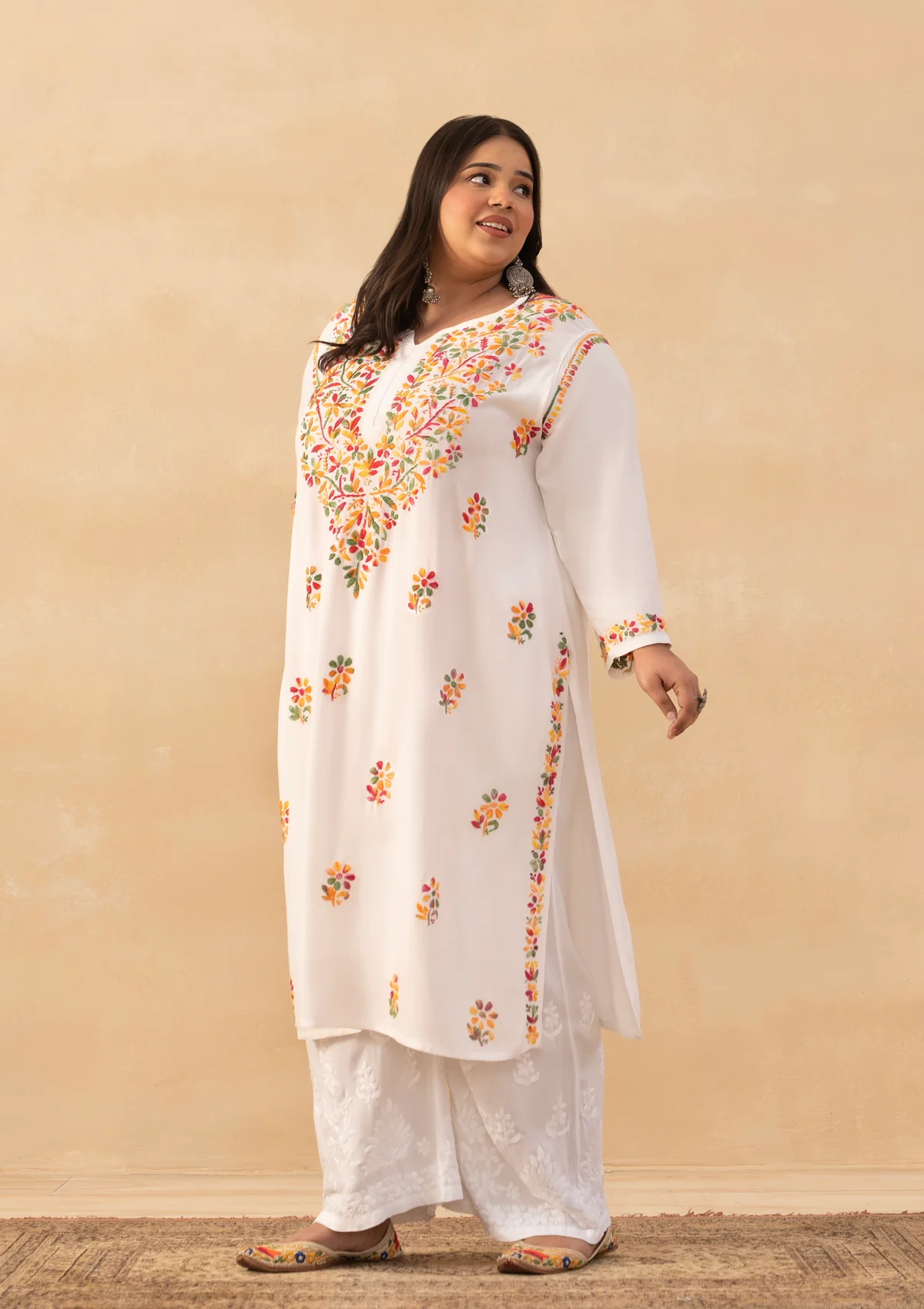 HOC Rayon Chikankari Solid Women's Long Kurta - White - Image 5