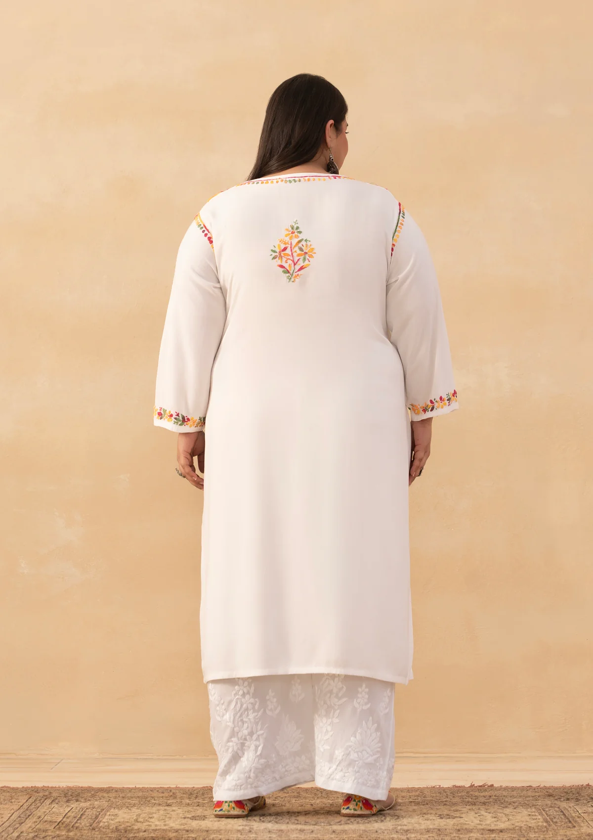 HOC Rayon Chikankari Solid Women's Long Kurta - White - Image 6