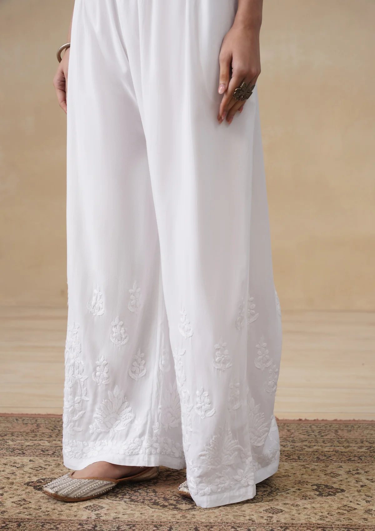 HOC Rayon Chikankari Solid Women's Palazzo - White - Image 5