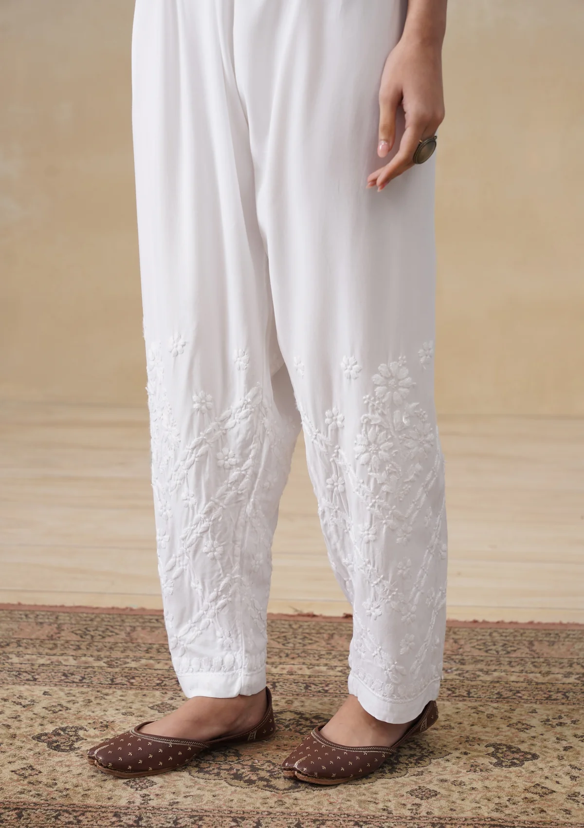 HOC Rayon Chikankari Solid Women's Pant - White - Image 3