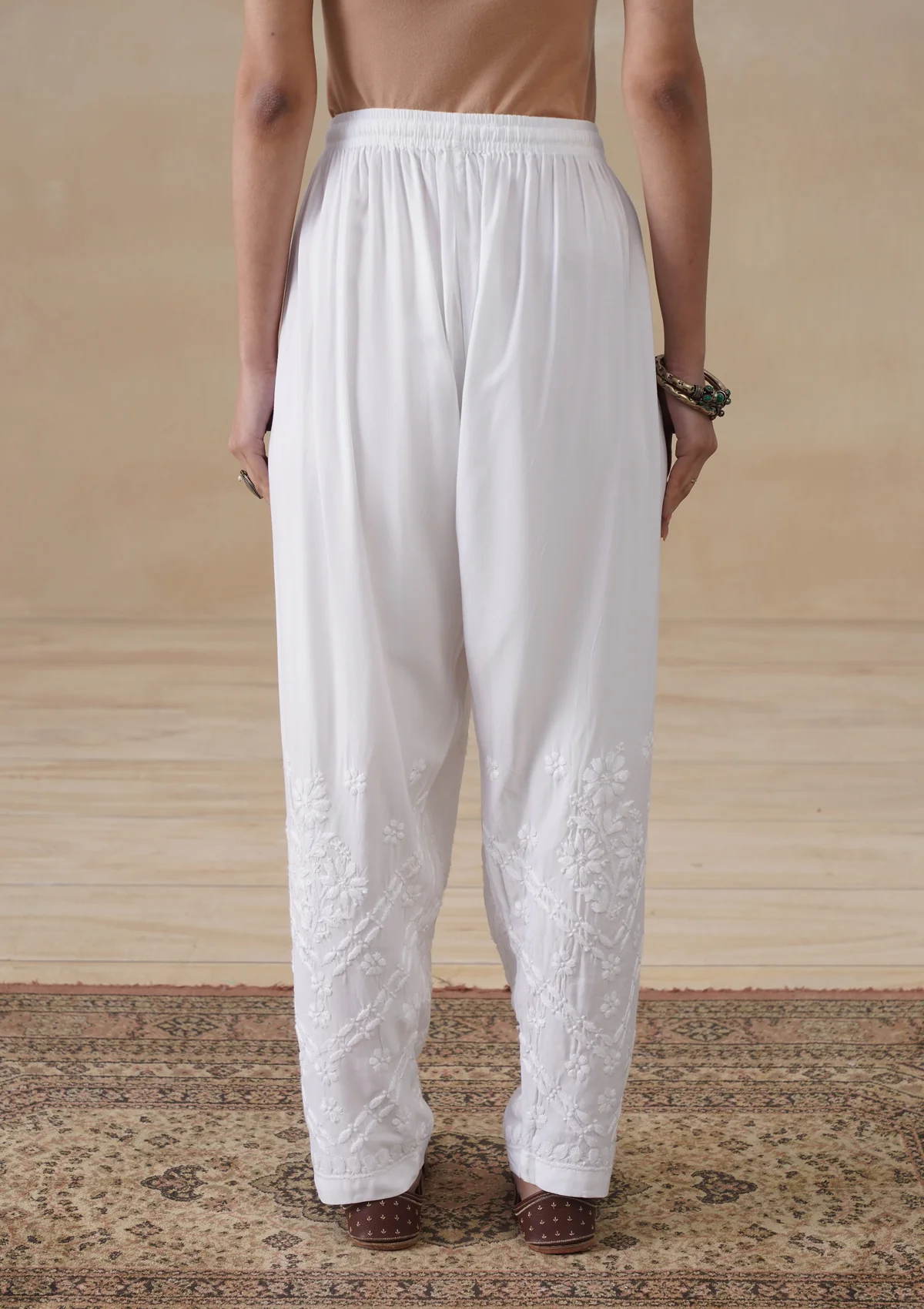HOC Rayon Chikankari Solid Women's Pant - White - Image 4