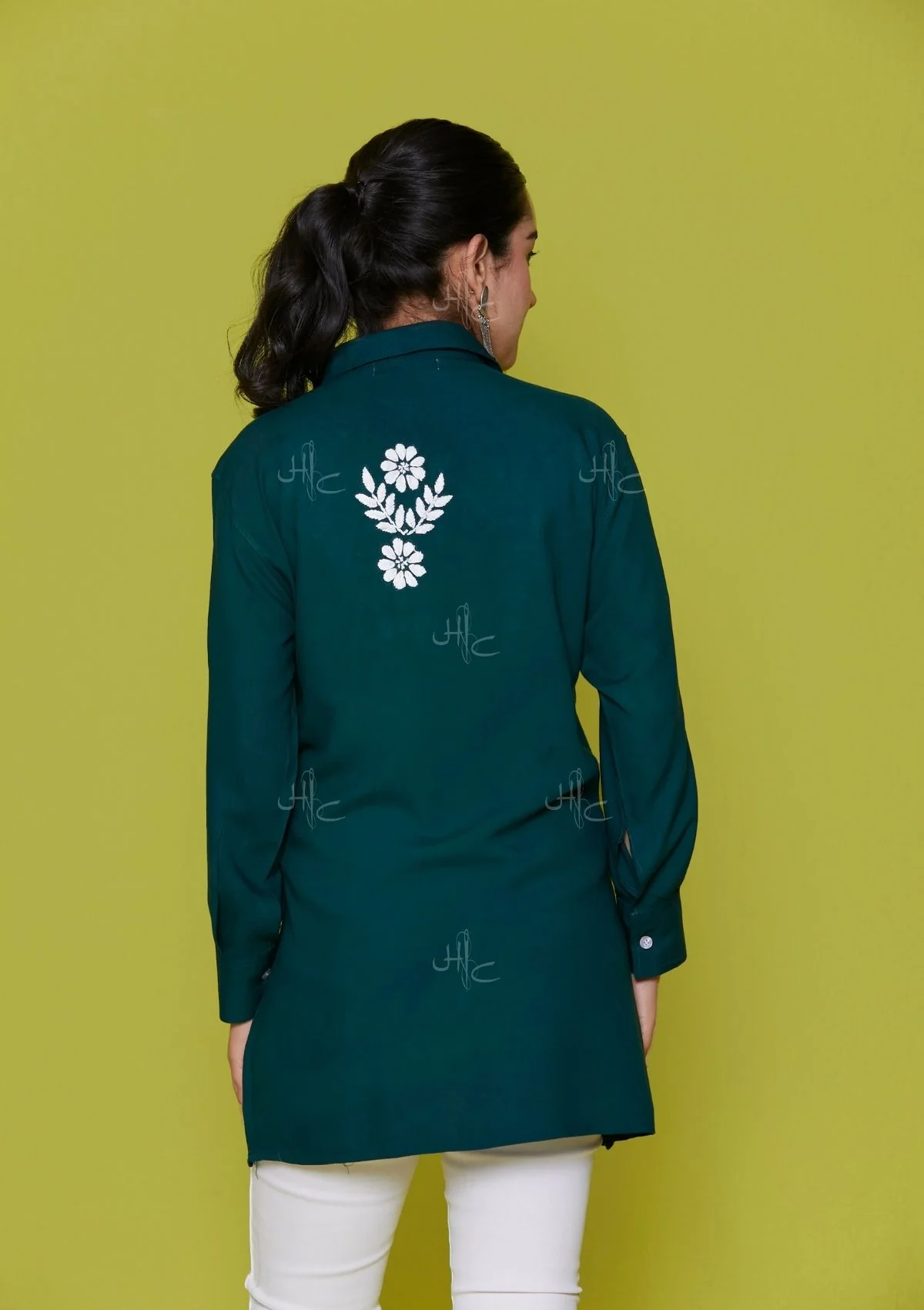 HOC Rayon Chikankari Solid Women's Shirt - Green - Image 6