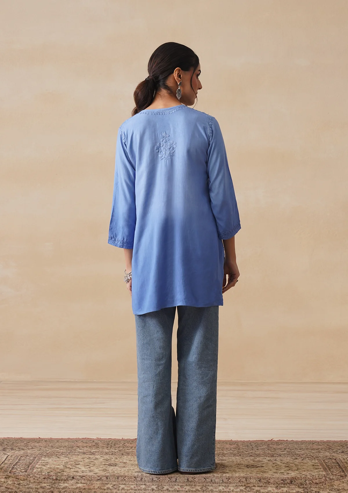 HOC Rayon Chikankari Solid Women's Short Kurta - Blue - Image 9