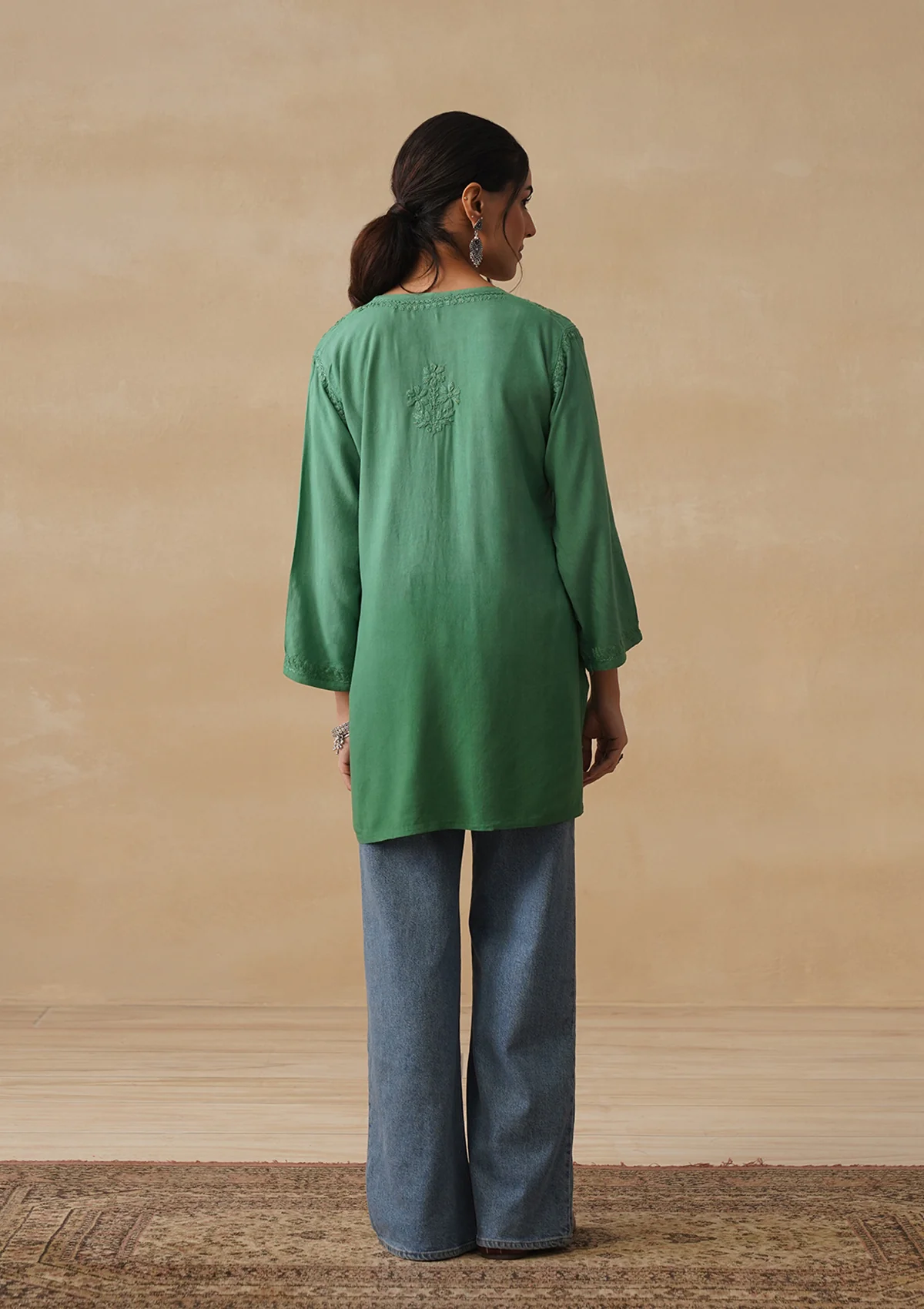 HOC Rayon Chikankari Solid Women's Short Kurta - Green - Image 8