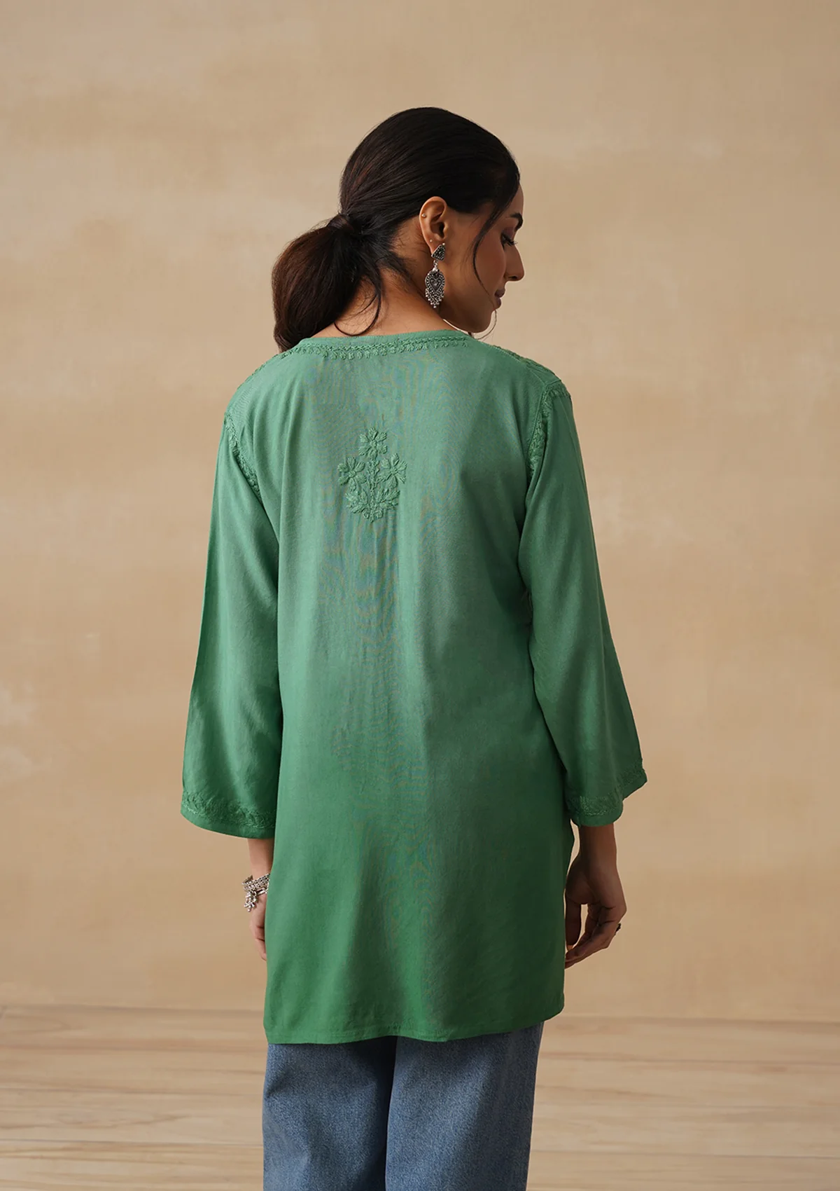 HOC Rayon Chikankari Solid Women's Short Kurta - Green - Image 9