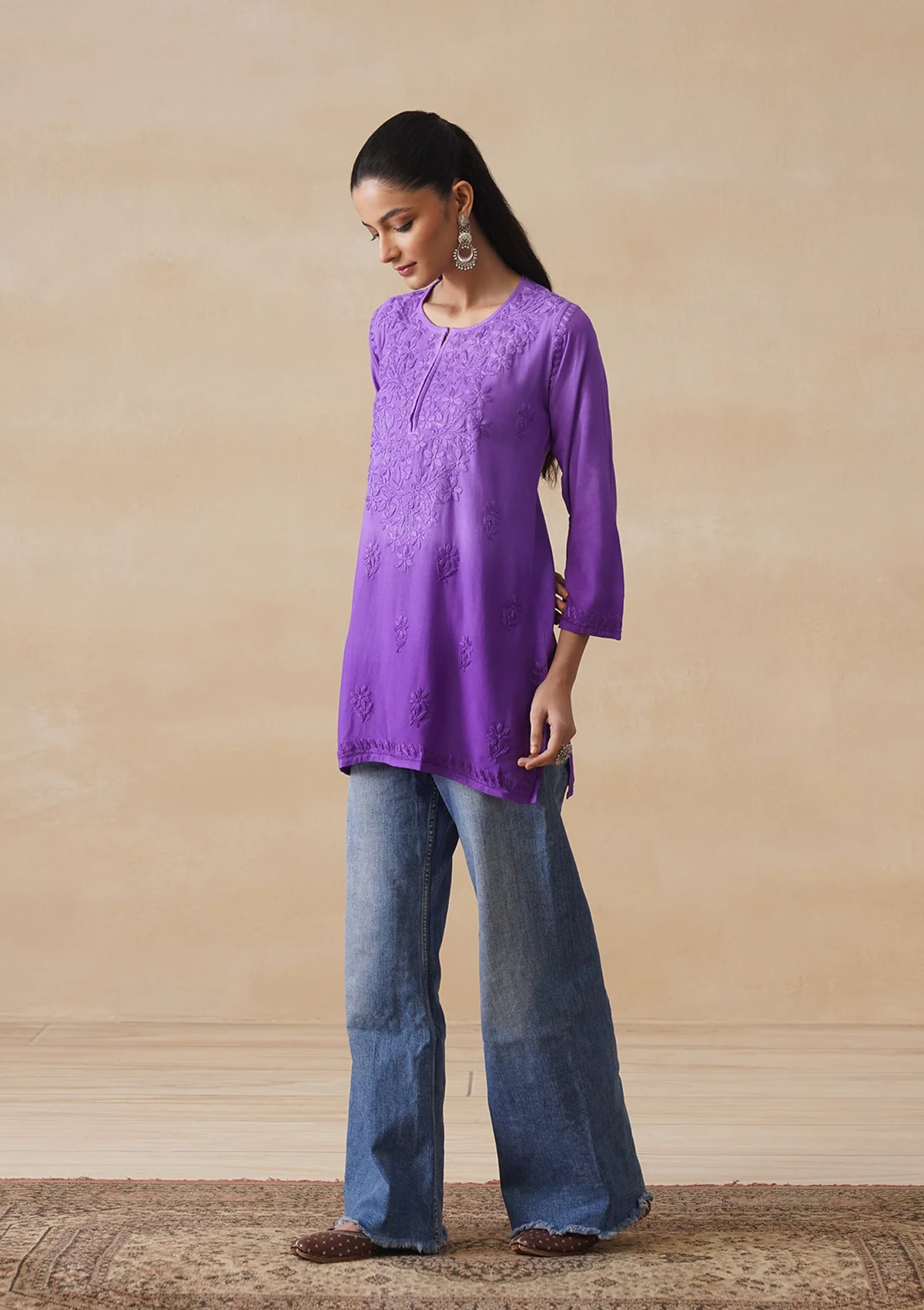 HOC Rayon Chikankari Solid Women's Short Kurta - Purple - Image 7