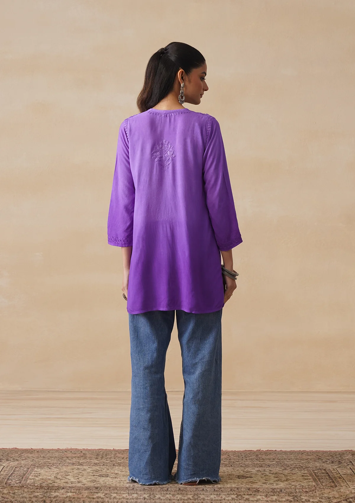 HOC Rayon Chikankari Solid Women's Short Kurta - Purple - Image 8