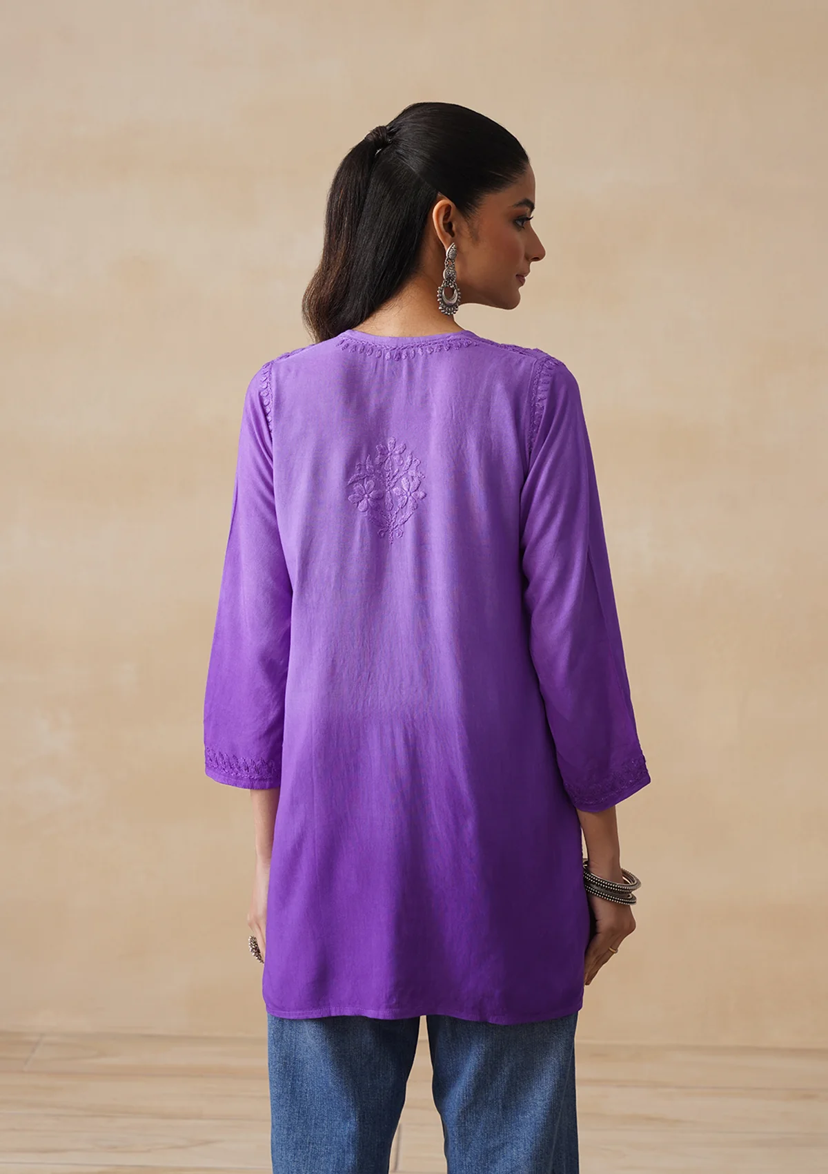 HOC Rayon Chikankari Solid Women's Short Kurta - Purple - Image 9