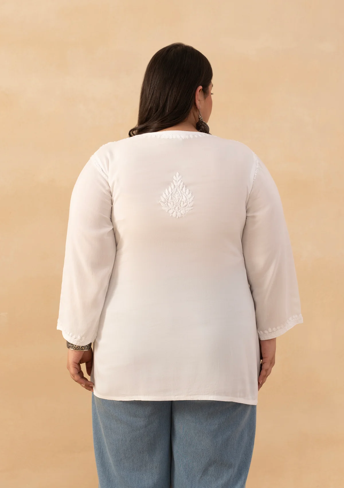 HOC Rayon Chikankari Solid Women's Short Kurta - White - Image 7