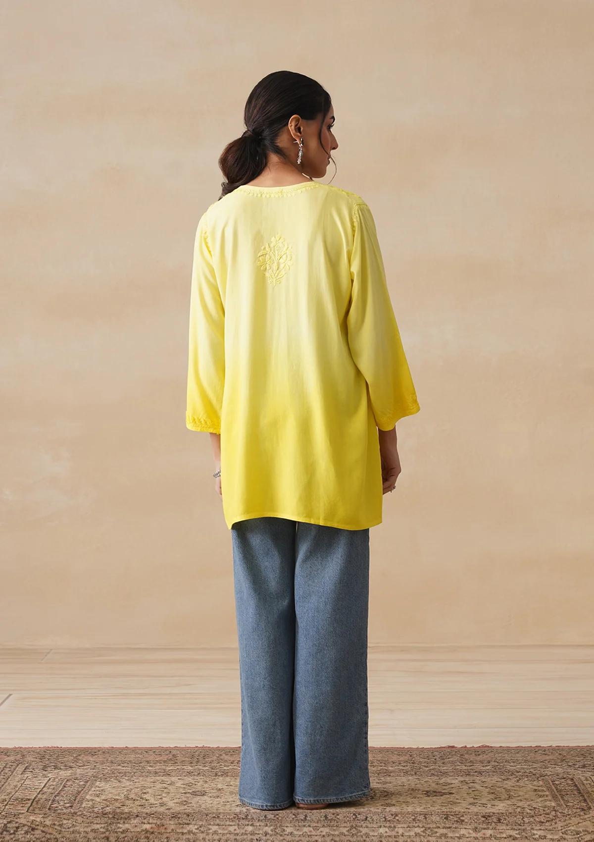 HOC Rayon Chikankari Solid Women's Short Kurta - Yellow - Image 8