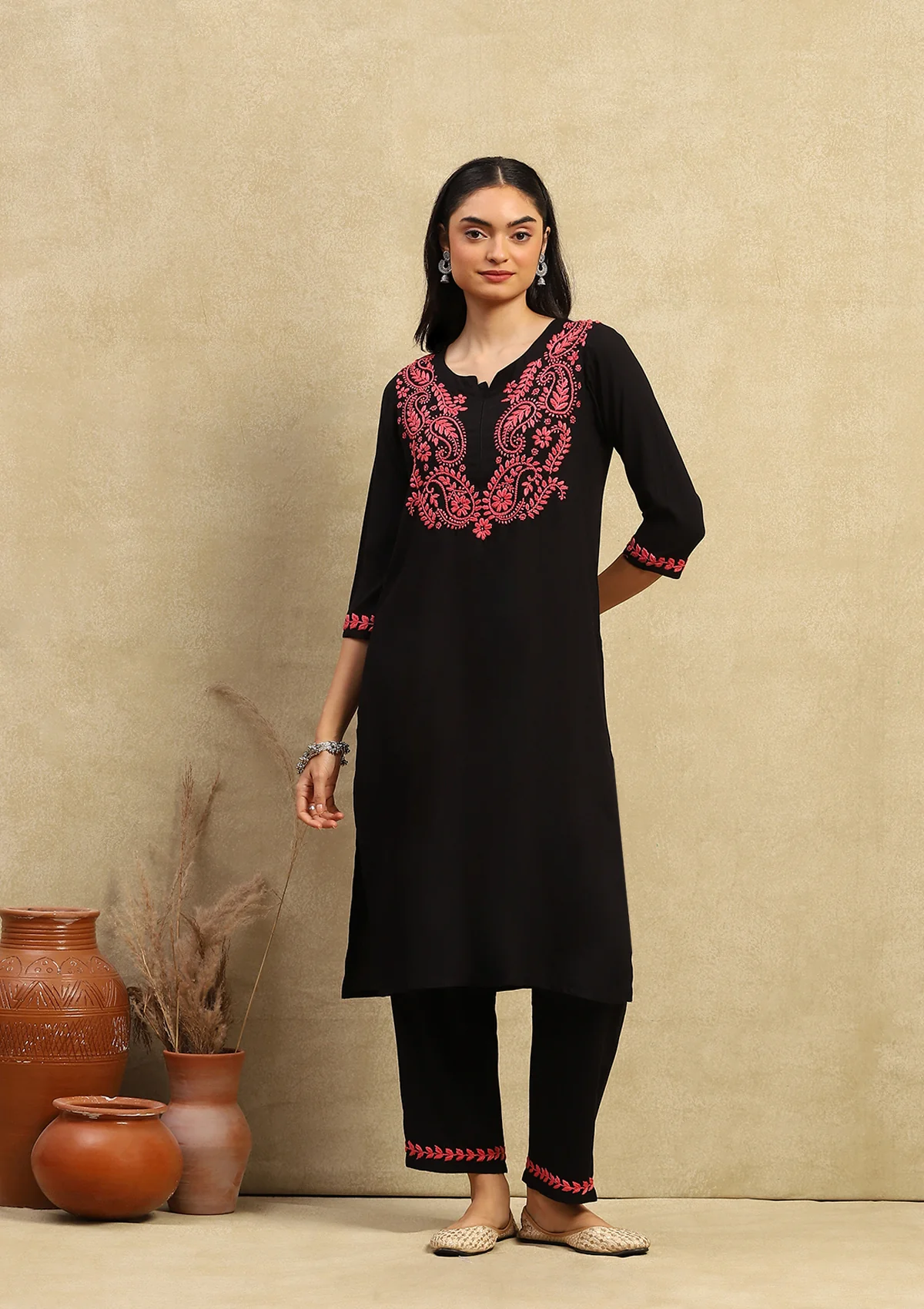 HOC Rubaab Chikankari Rayon Straight Kurta Set - Image 3