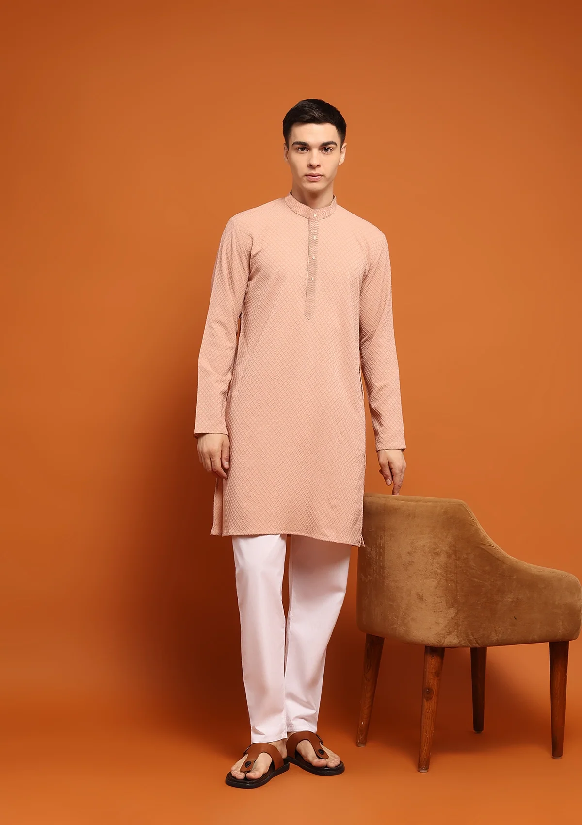 HOC Shaan Chikankari Cotton Straight Men's Kurta - Image 3