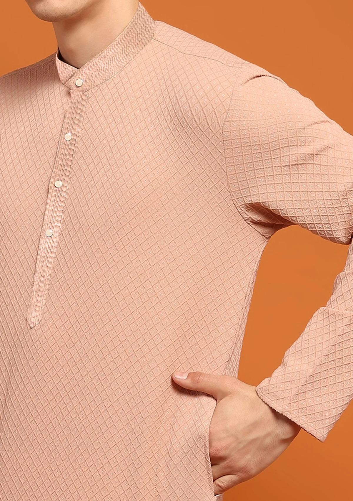 HOC Shaan Chikankari Cotton Straight Men's Kurta - Image 4