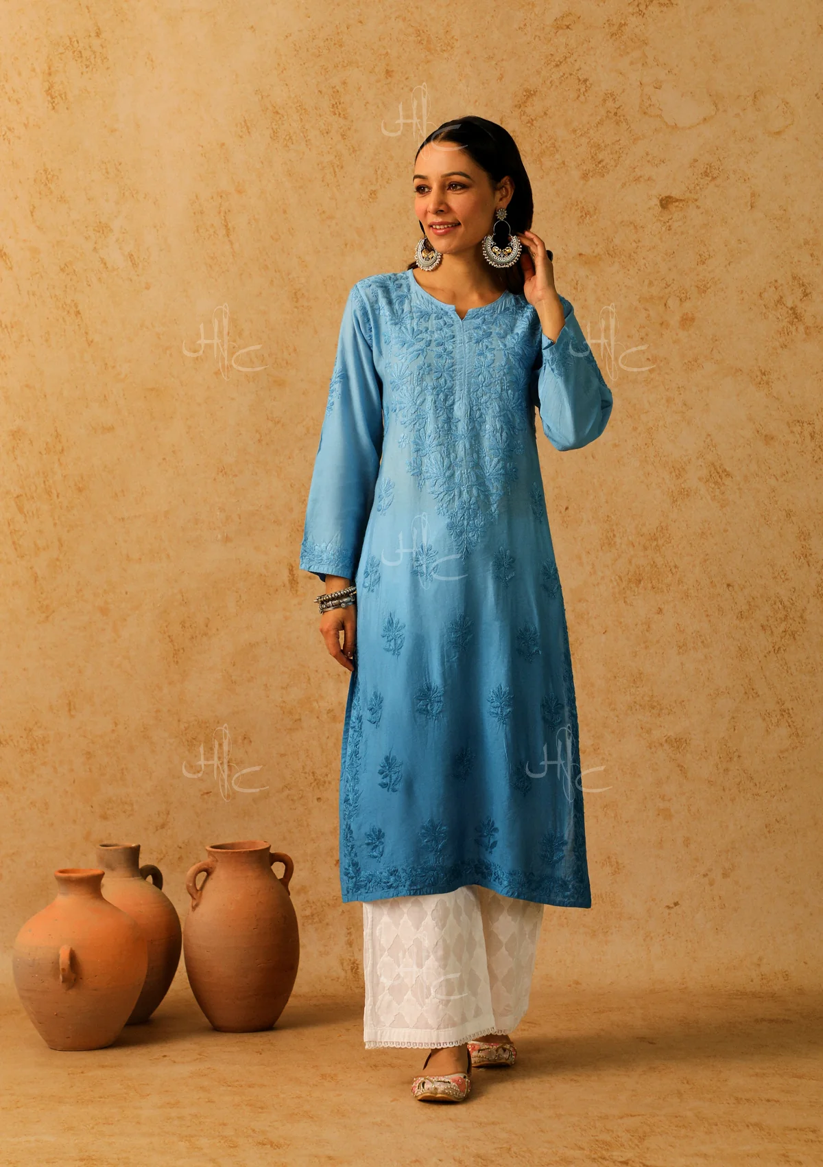 Shab Chikankari Chanderi Straight Kurta