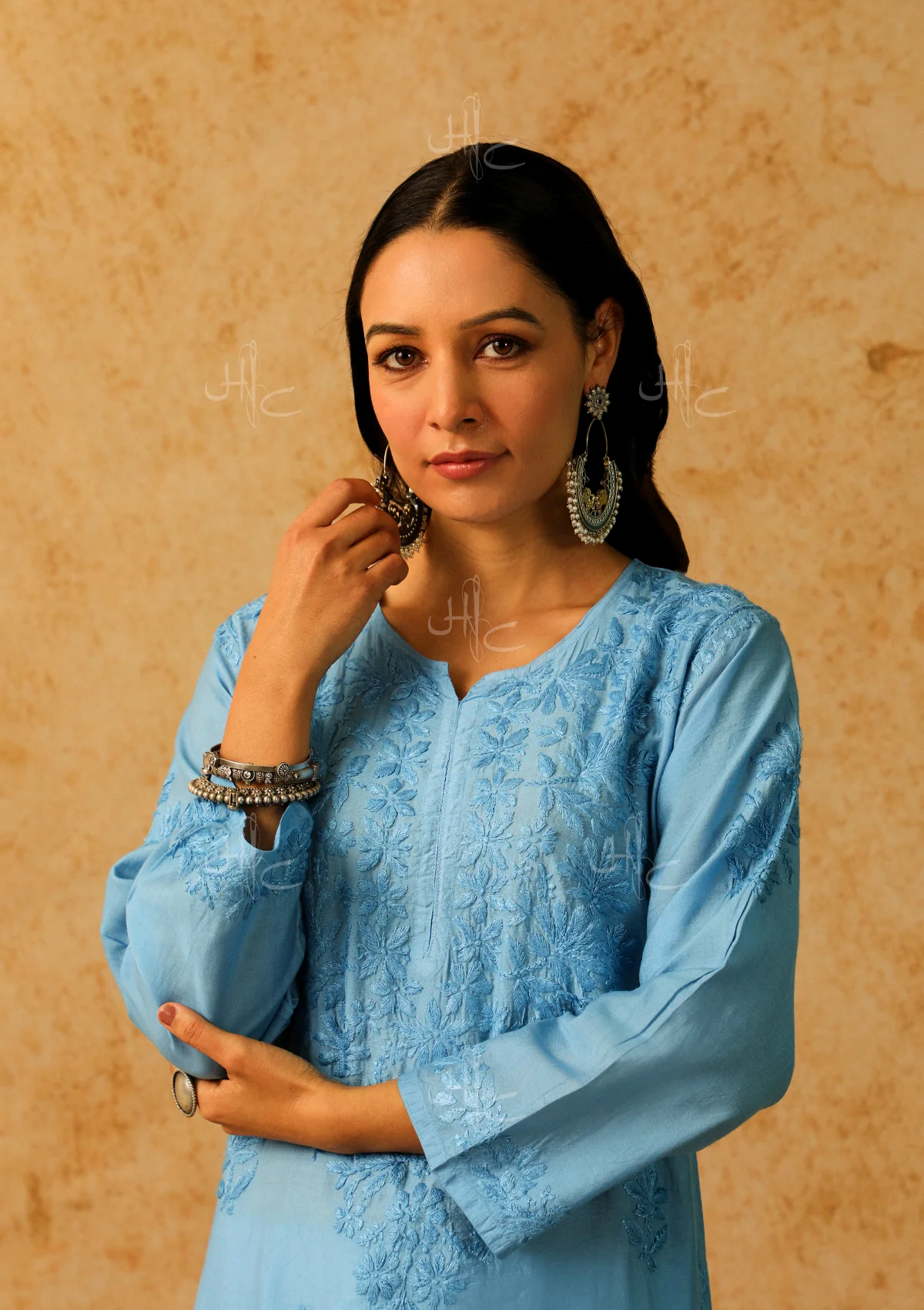 Shab Chikankari Chanderi Straight Kurta - Image 2