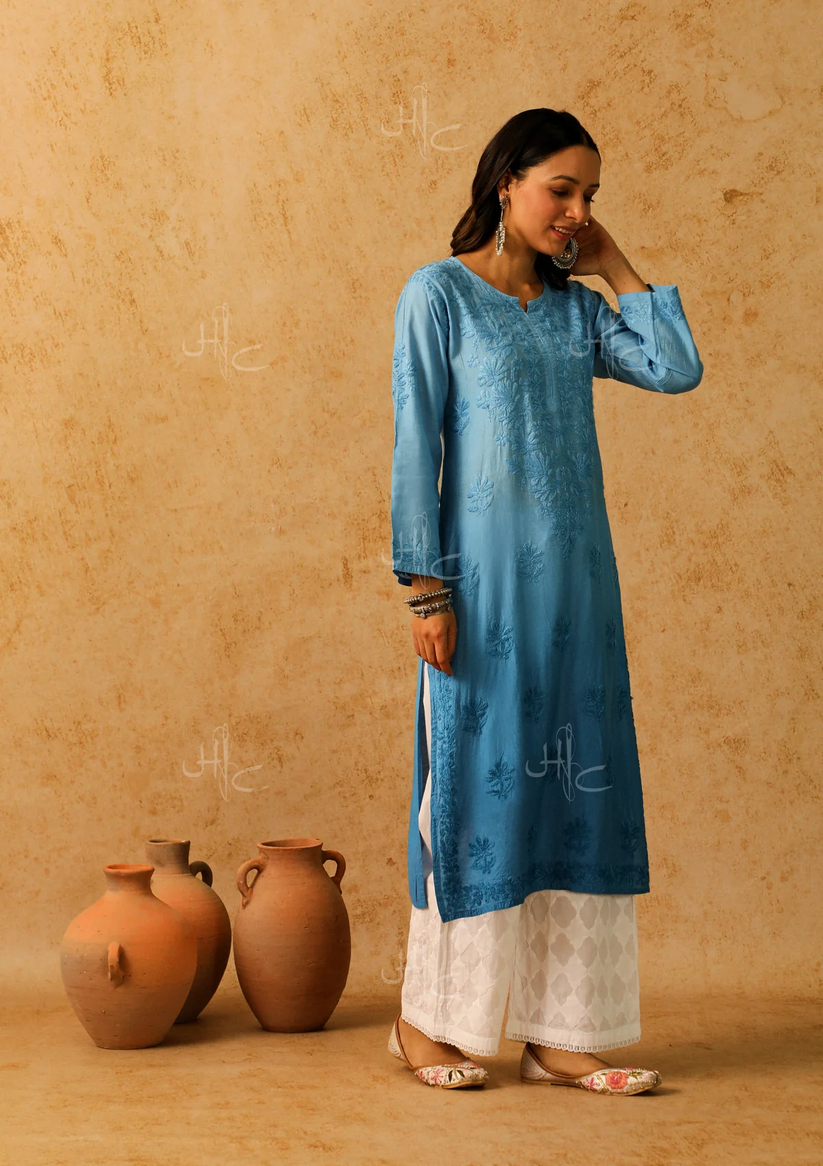 Shab Chikankari Chanderi Straight Kurta - Image 3