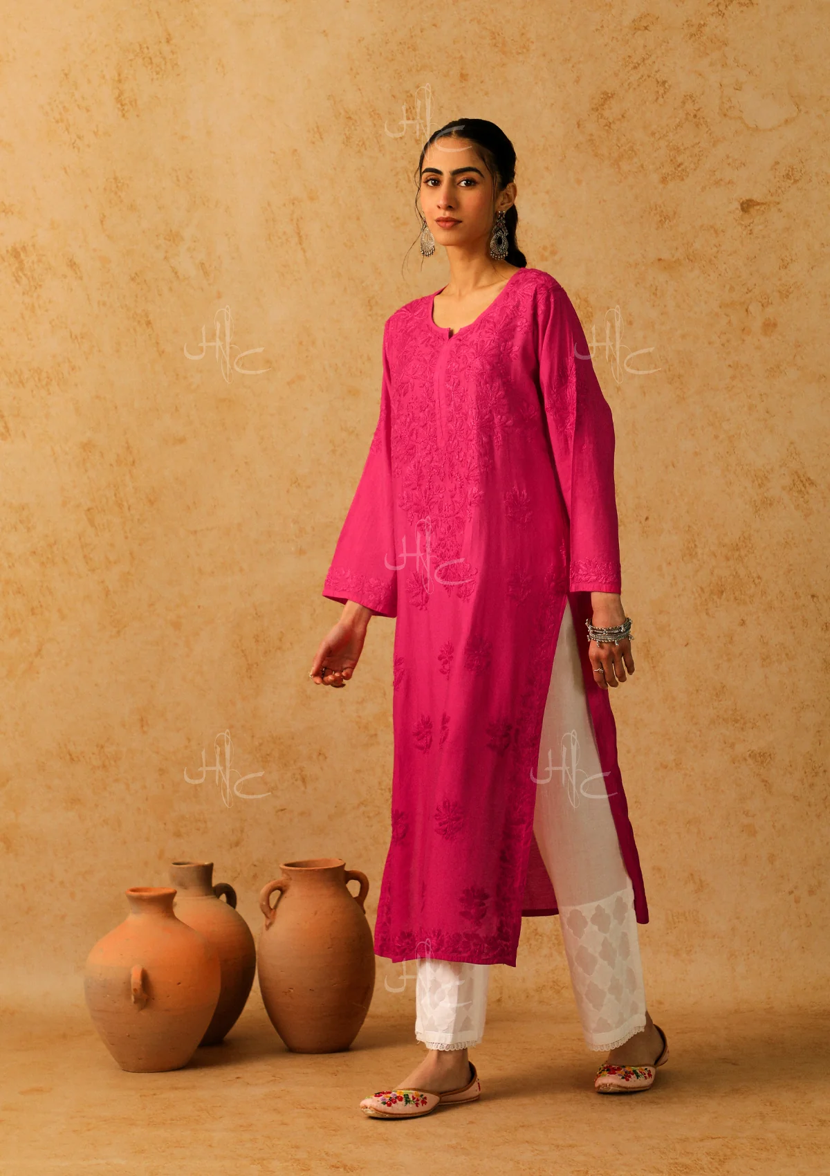 Shab Chikankari Chanderi Straight Kurta - Image 3
