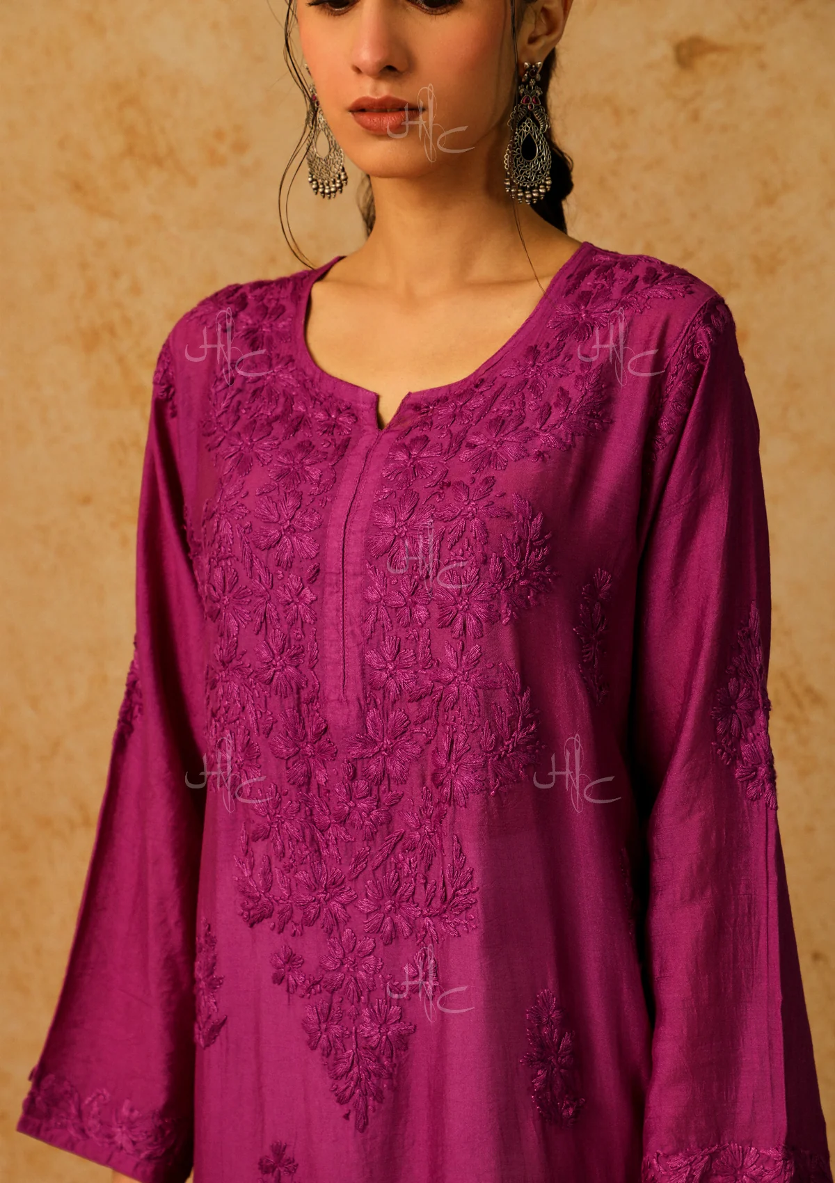 Shab Chikankari Chanderi Straight Kurta - Image 4