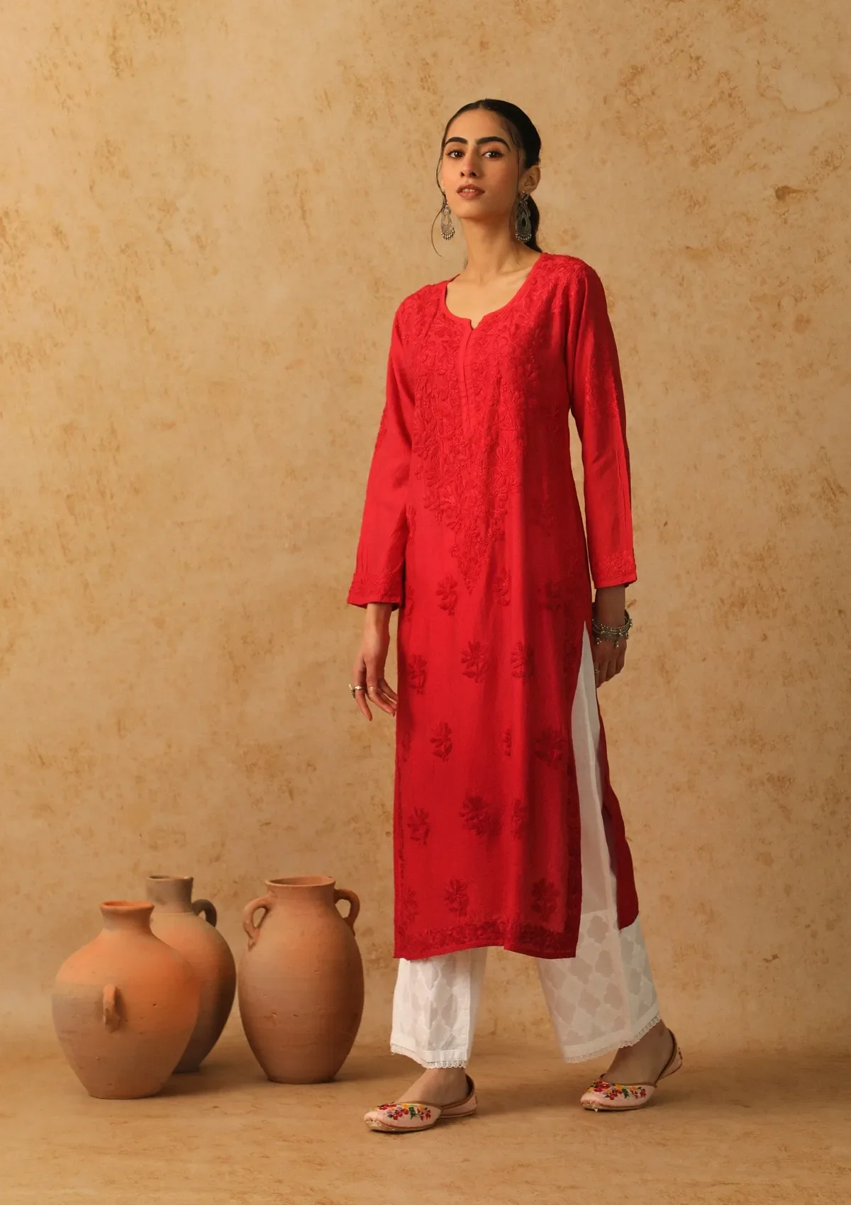 Shab Chikankari Chanderi Straight Kurta - Image 4
