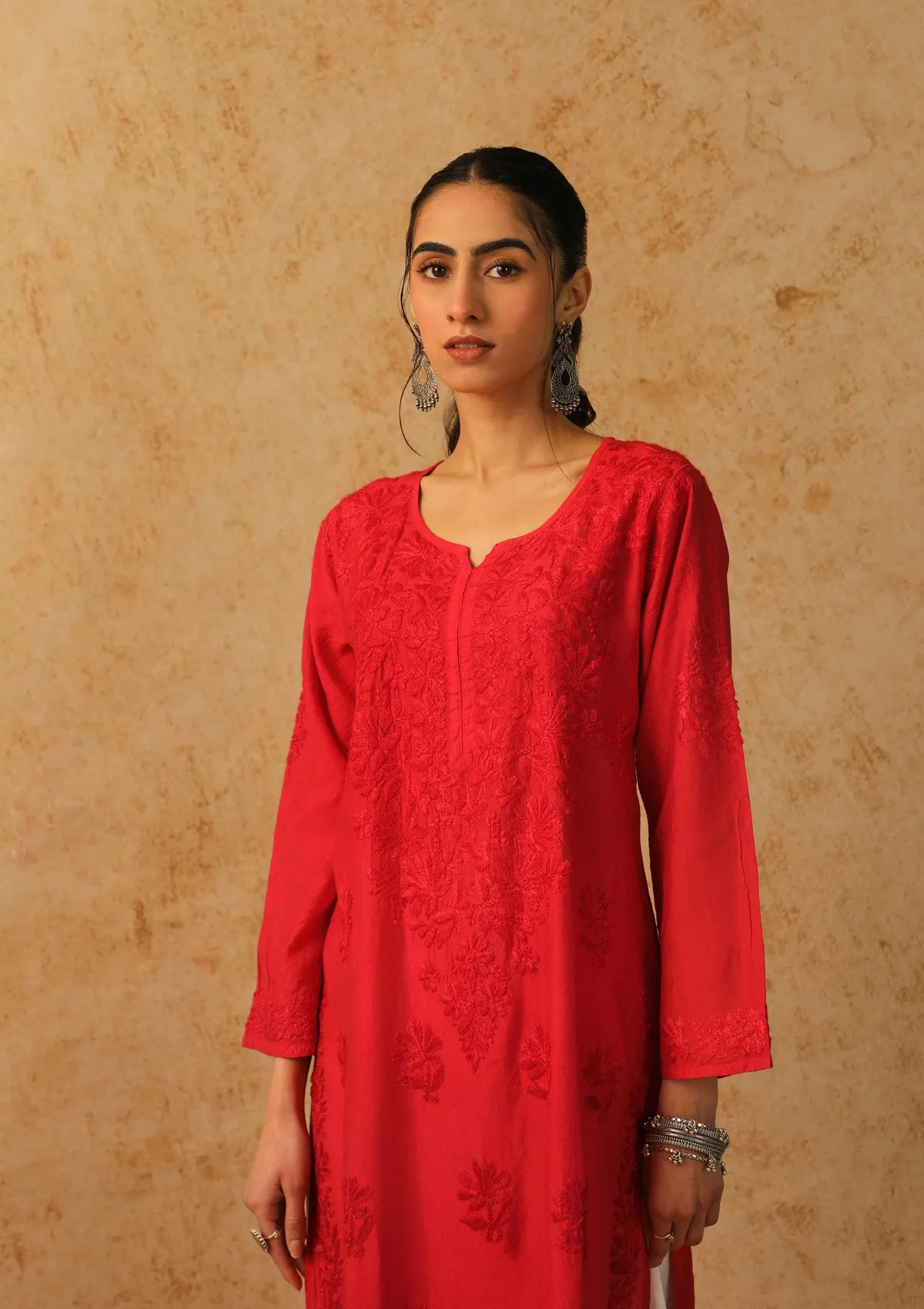 Shab Chikankari Chanderi Straight Kurta - Image 5