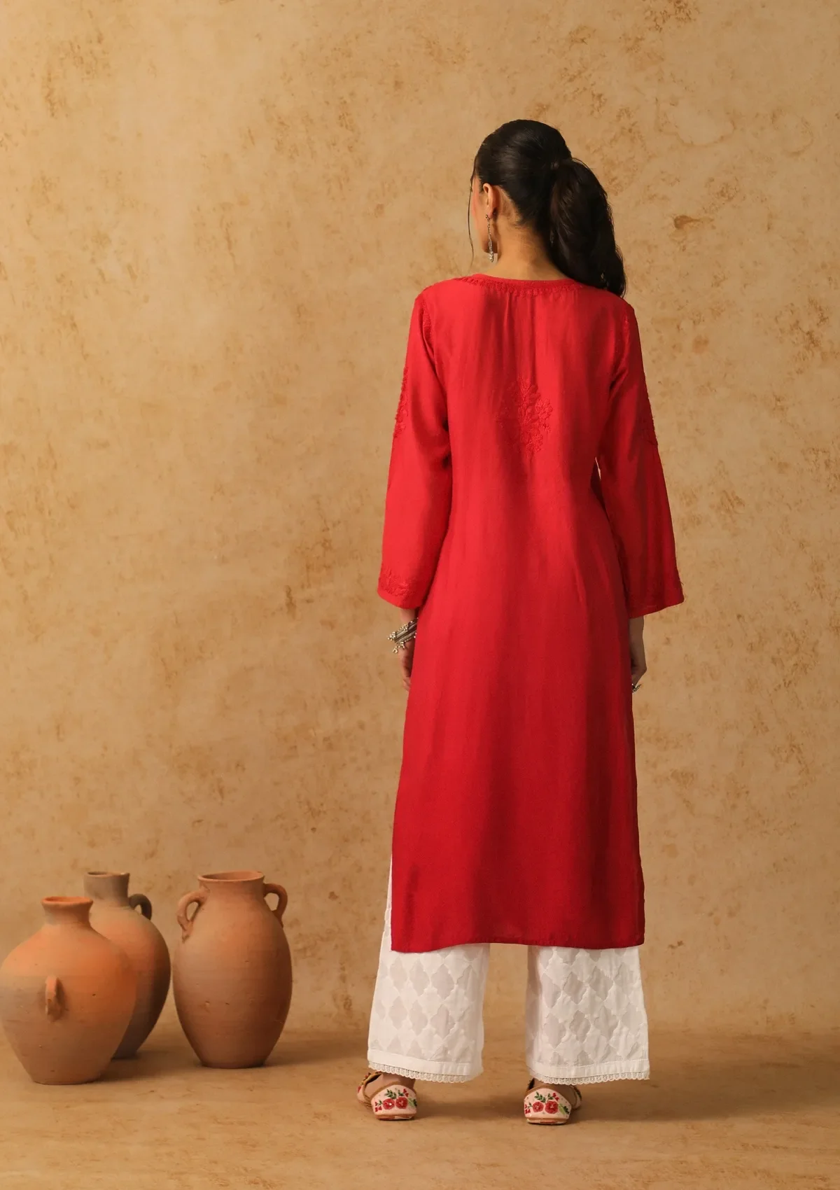 Shab Chikankari Chanderi Straight Kurta - Image 6