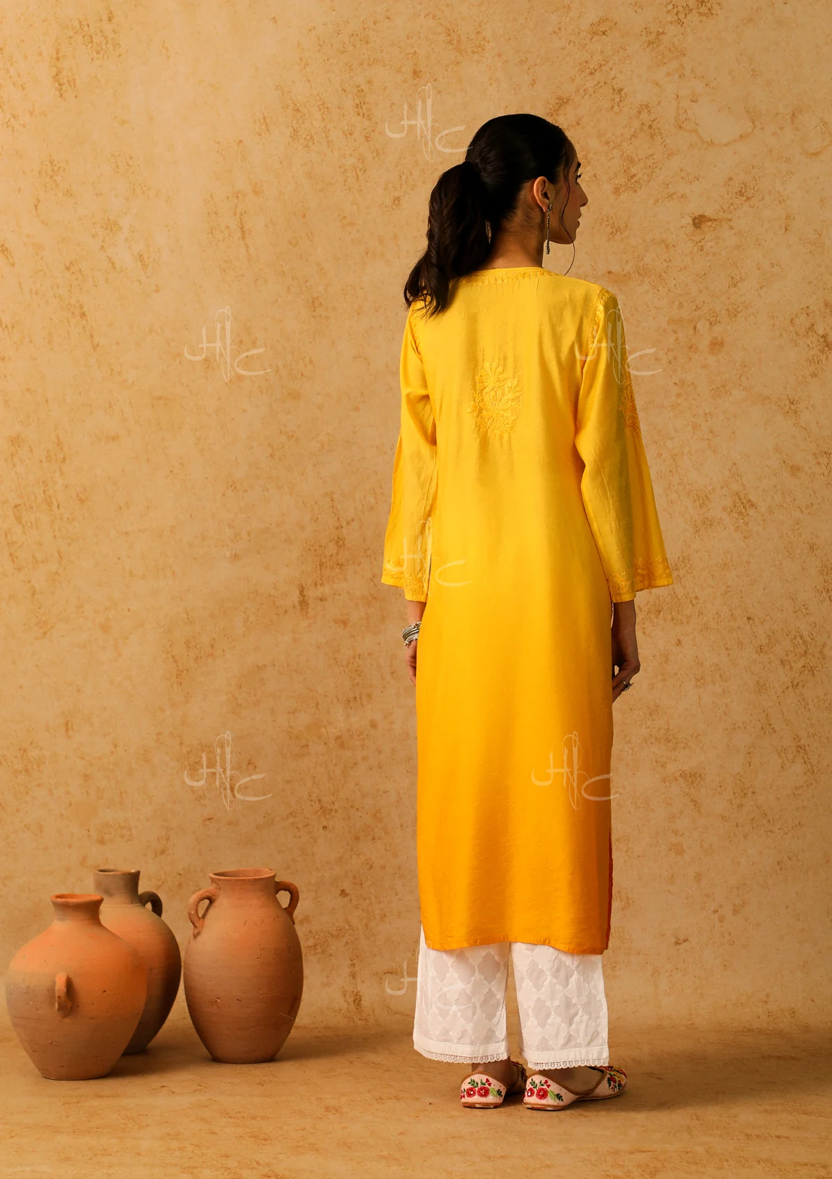 Shab Chikankari Chanderi Straight Kurta - Image 6