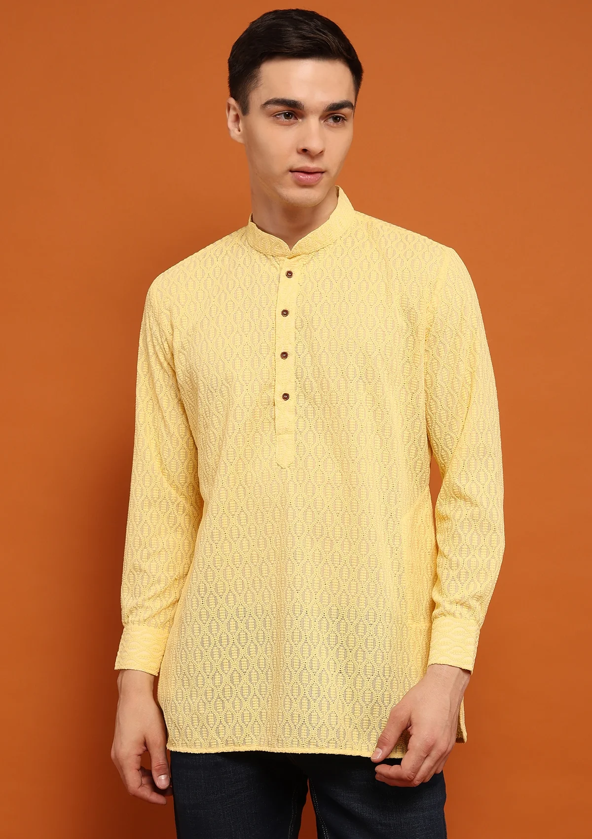 HOC Shayan Chikankari Cotton Straight Short Men's Kurta