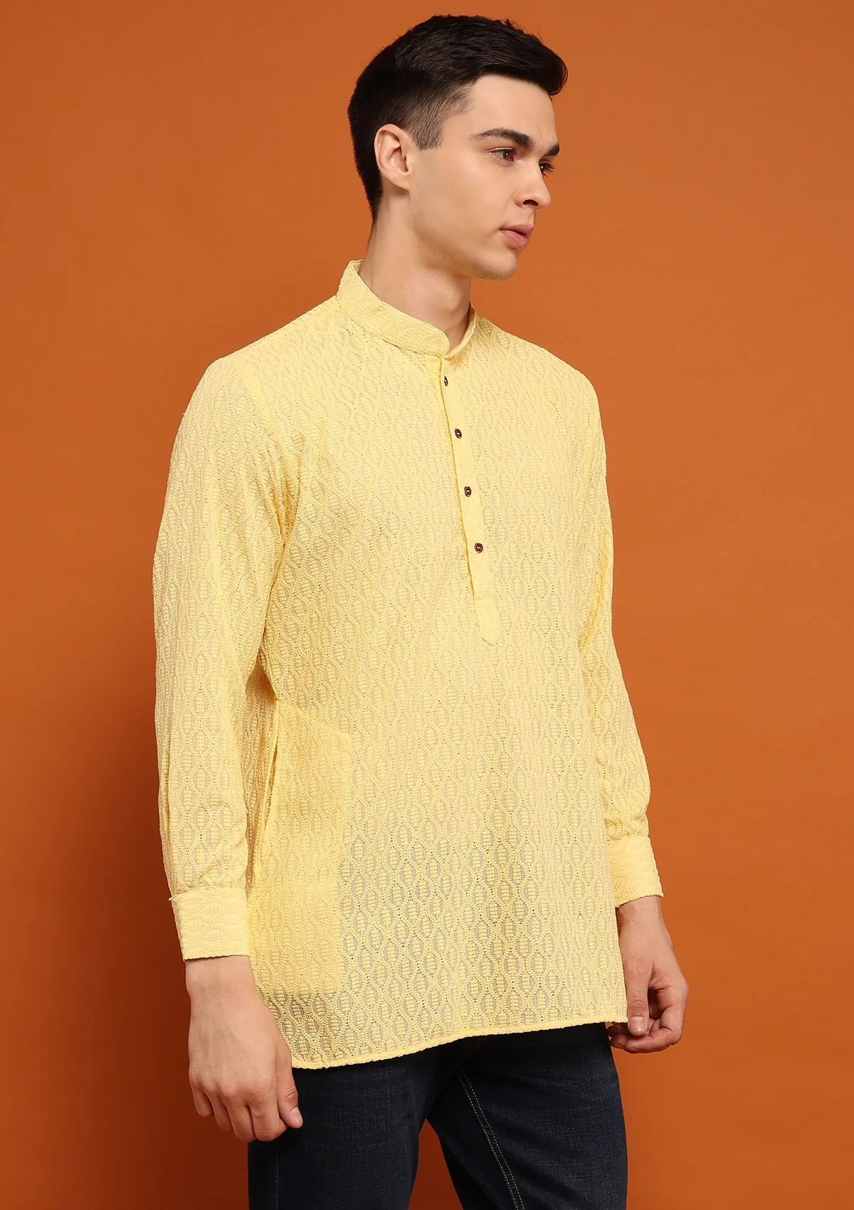 HOC Shayan Chikankari Cotton Straight Short Men's Kurta - Image 2