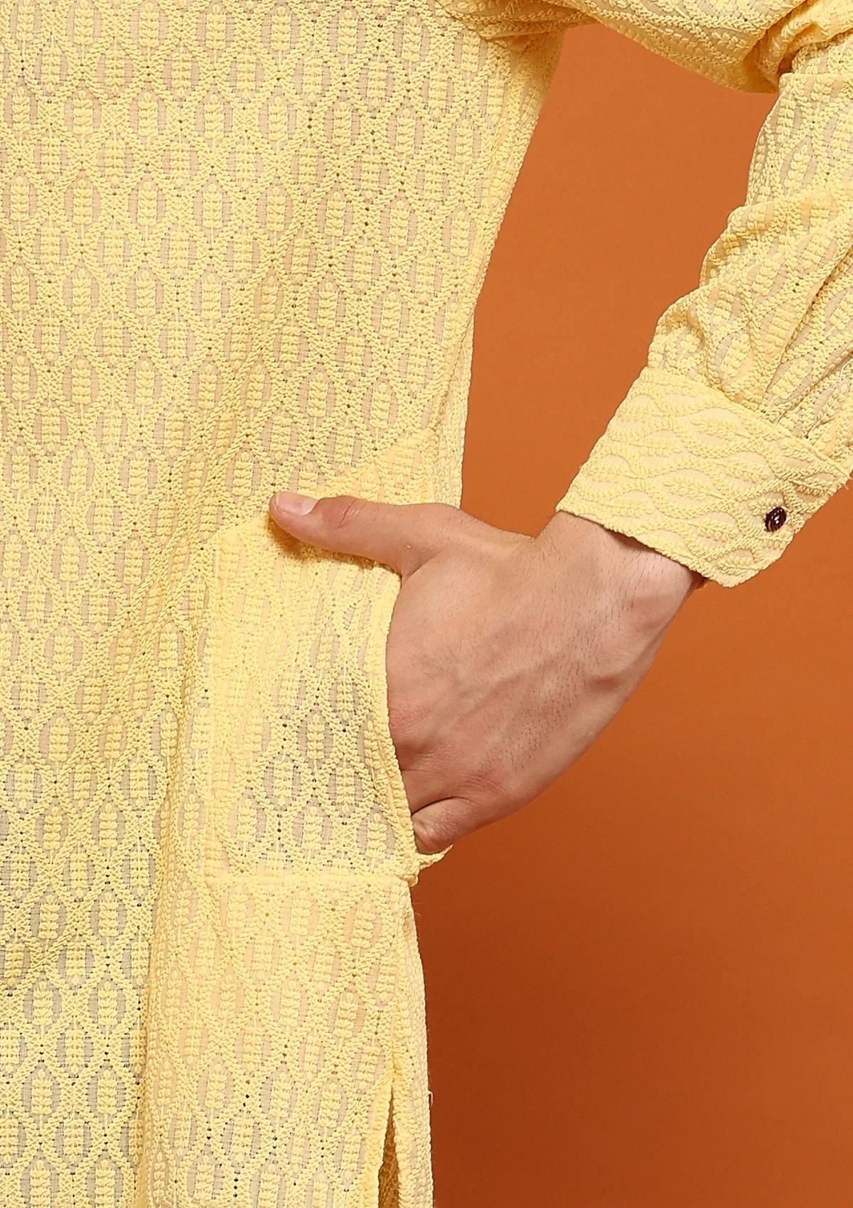 HOC Shayan Chikankari Cotton Straight Short Men's Kurta - Image 3