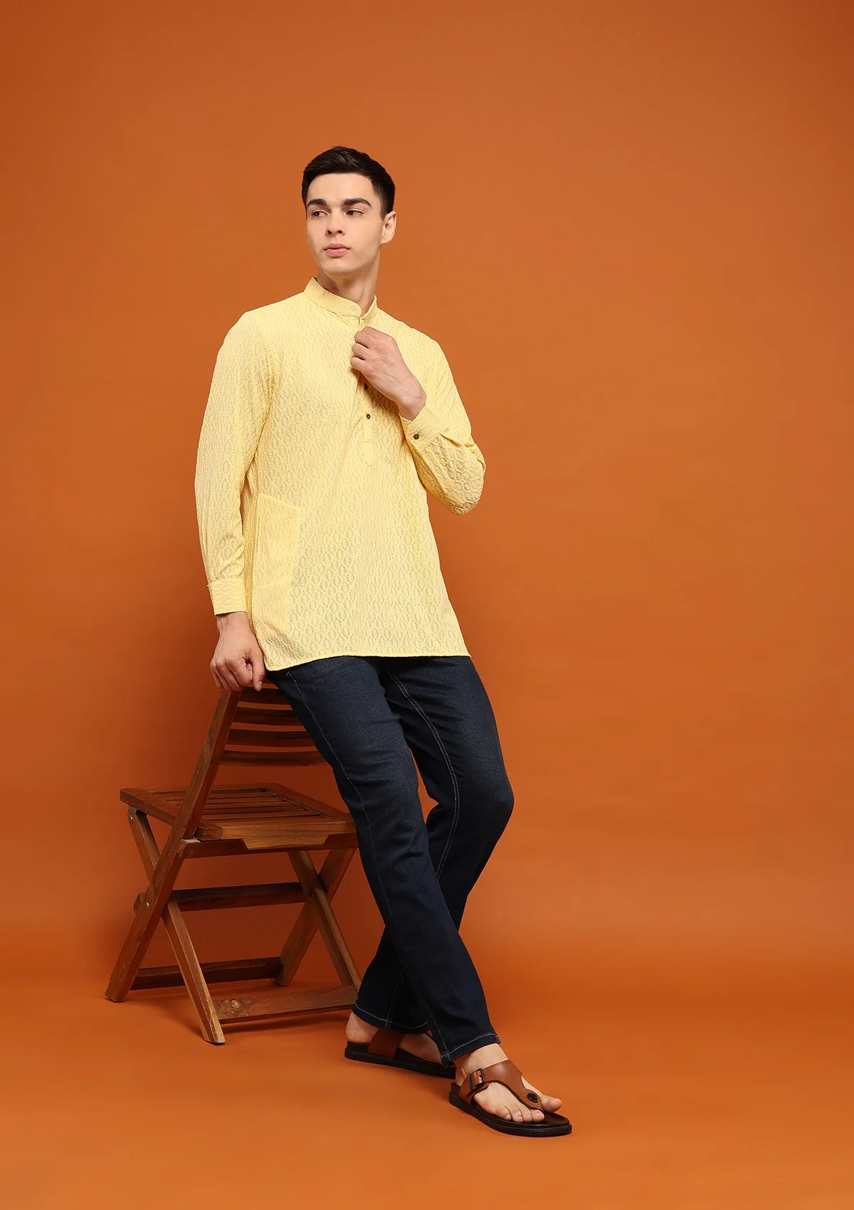 HOC Shayan Chikankari Cotton Straight Short Men's Kurta - Image 5