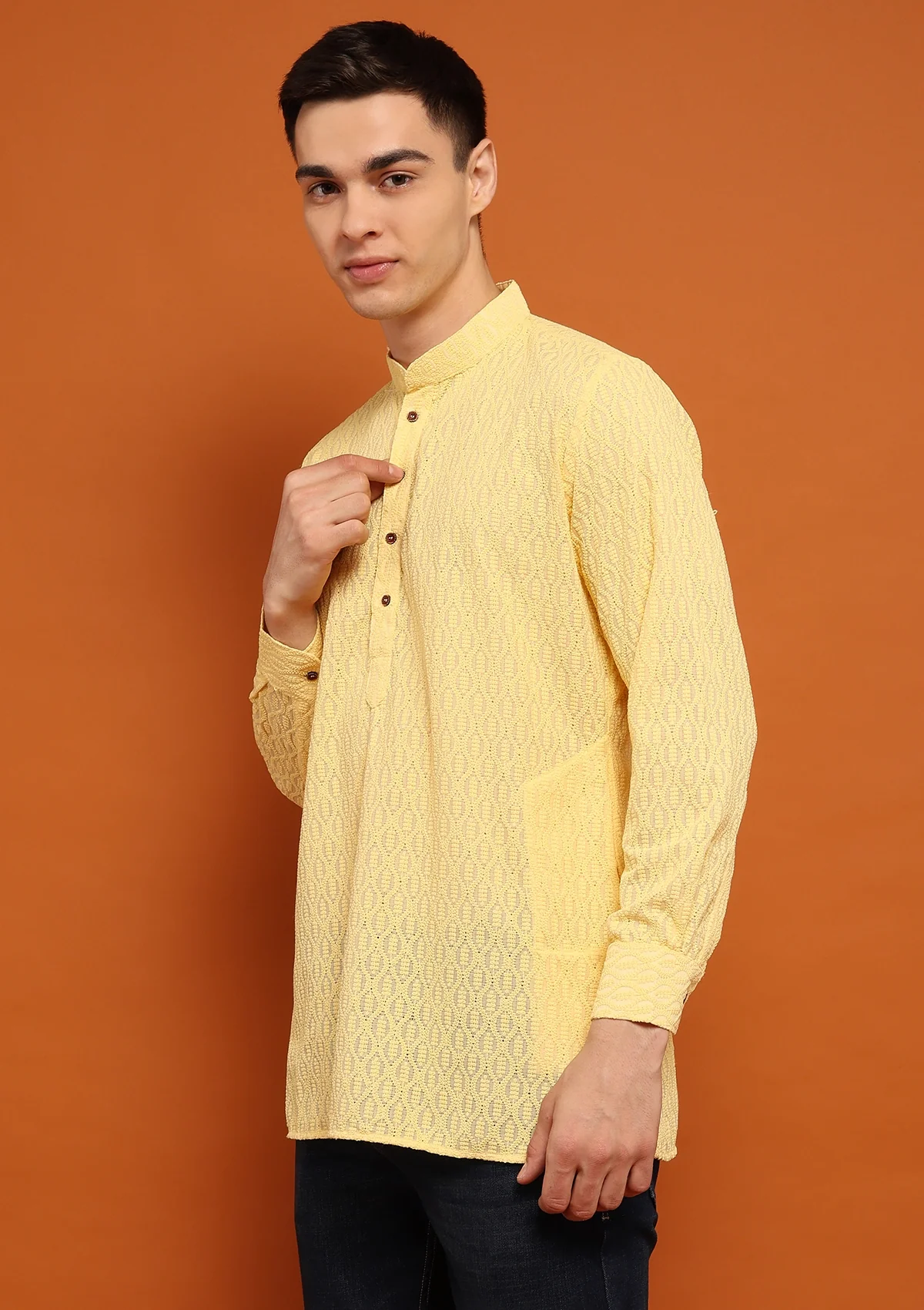 HOC Shayan Chikankari Cotton Straight Short Men's Kurta - Image 6