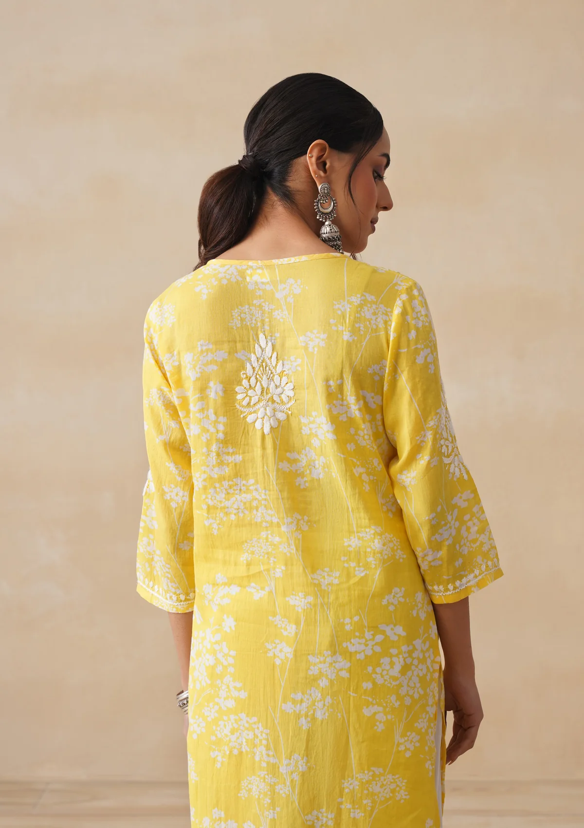 HOC Zainab Chikankari Mulmul Printed Straight Kurta -Yellow - Image 10